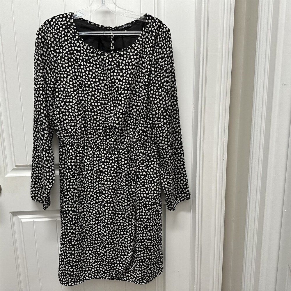 J Crew Mercantile Dress Faux Wrap Heart Print Long sleeve womens 10